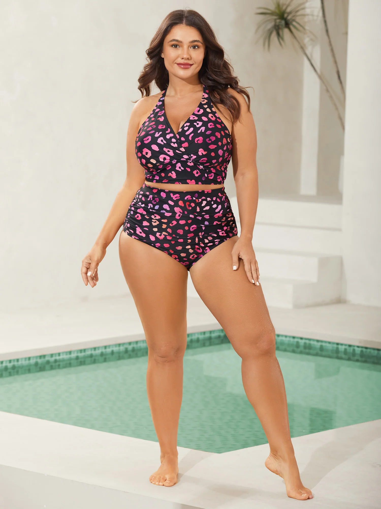 Pattern Print Cross-Straps Swim Top