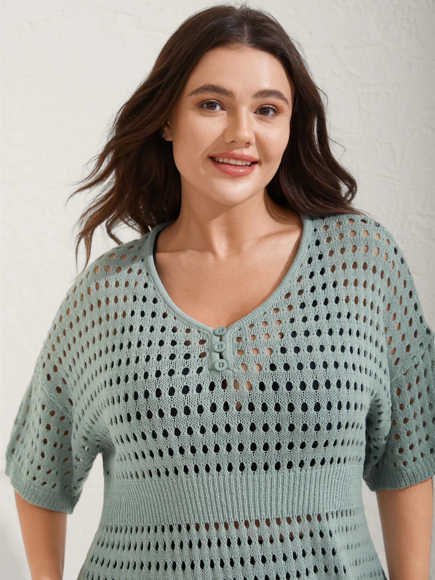 Cut-Out Waist-Cinched Button Swim Cover-Up