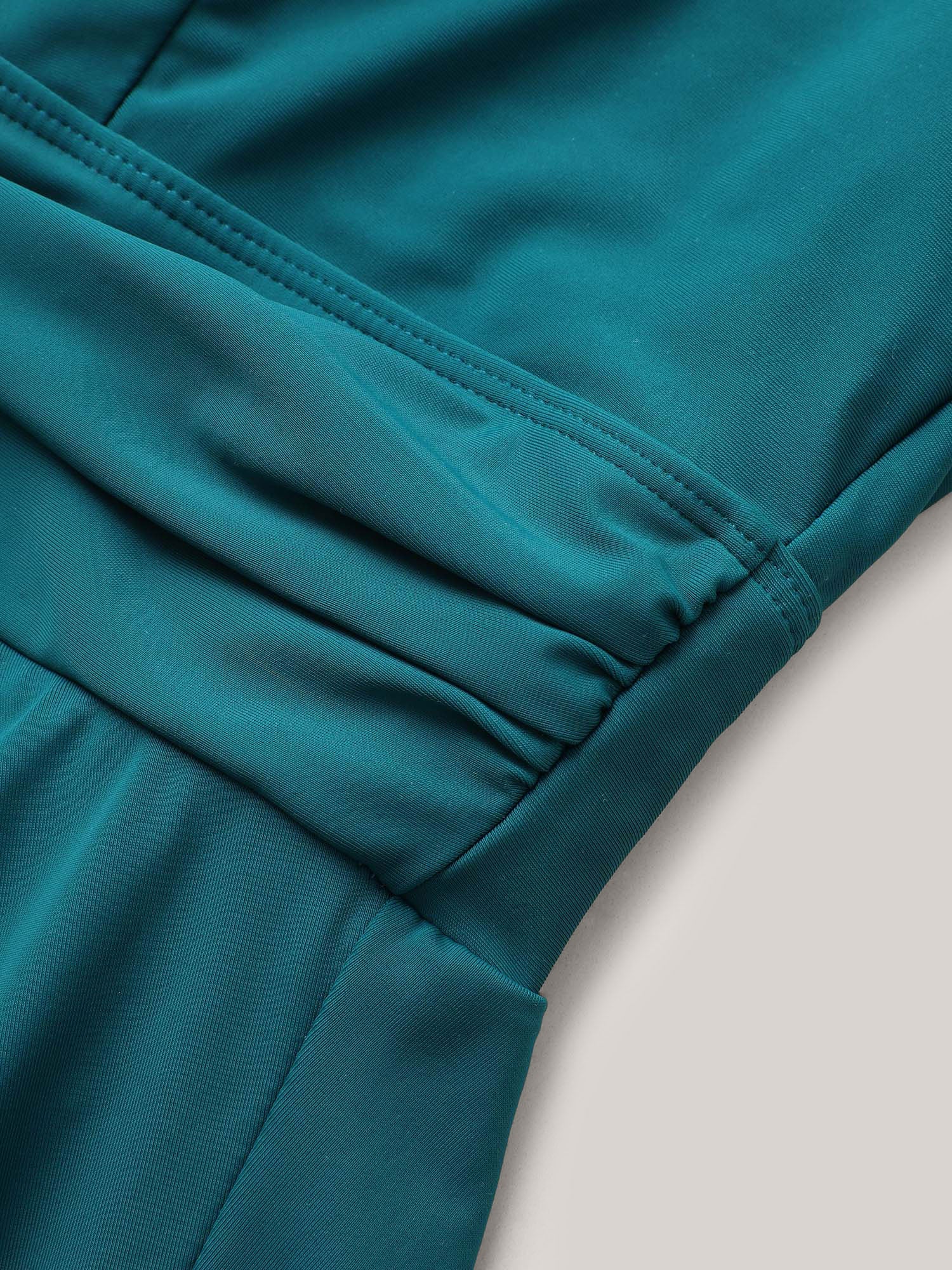 Solid Ruffle Hem Empire Waist Halter Neck Swim Dress