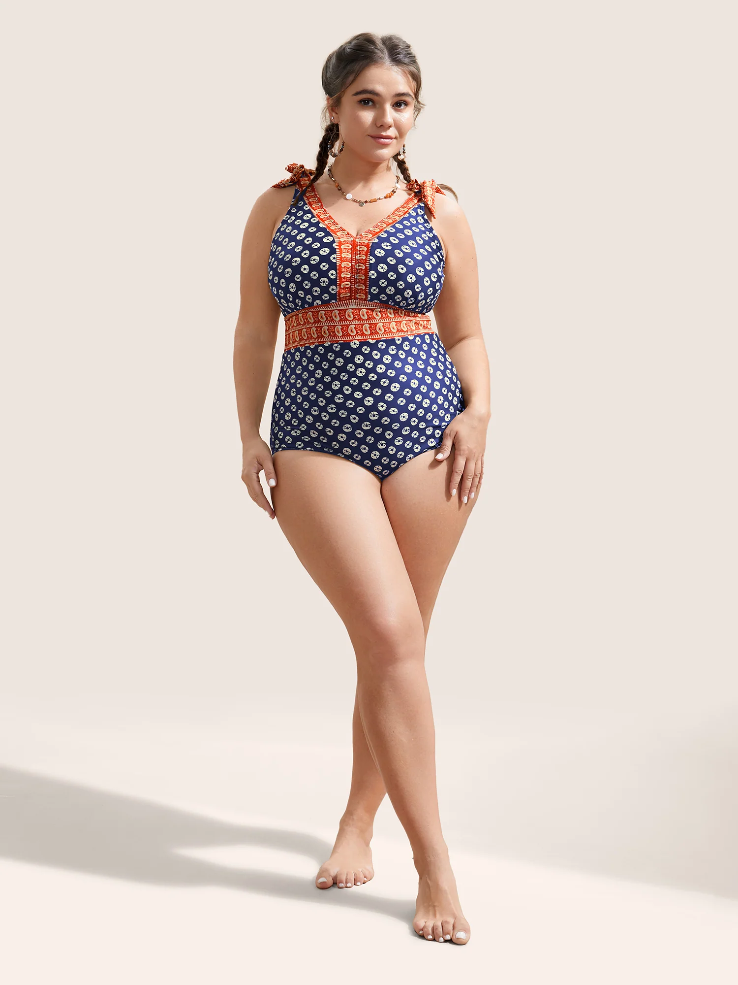 Bandana Print Two Tone Knotted One Piece Swimsuit