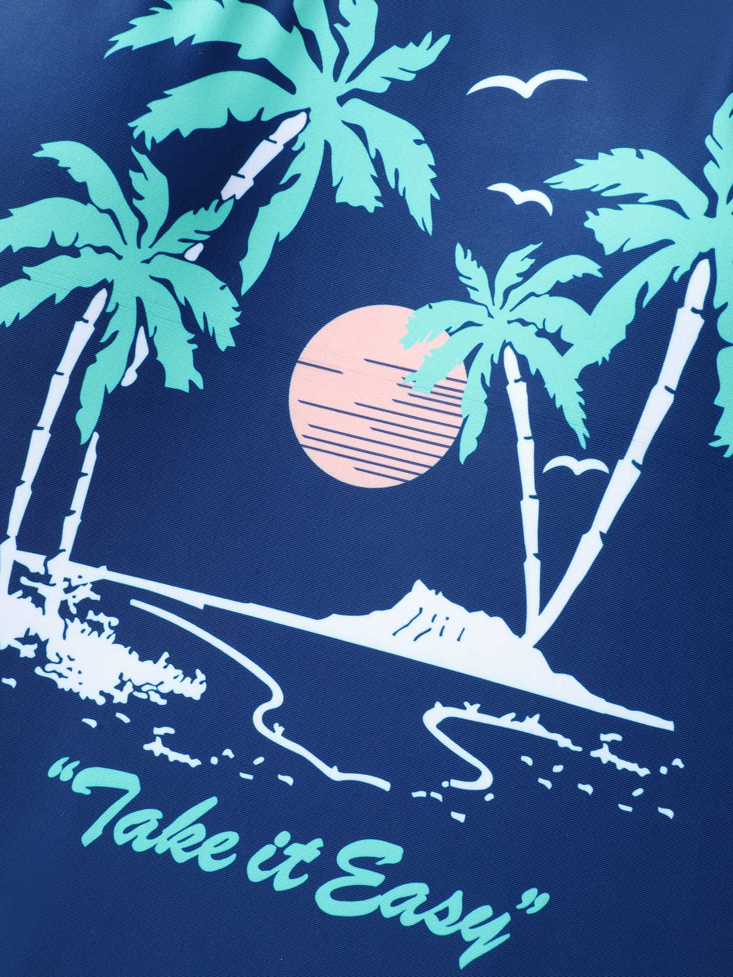 Island Print Non-Removable Cups Swim Top