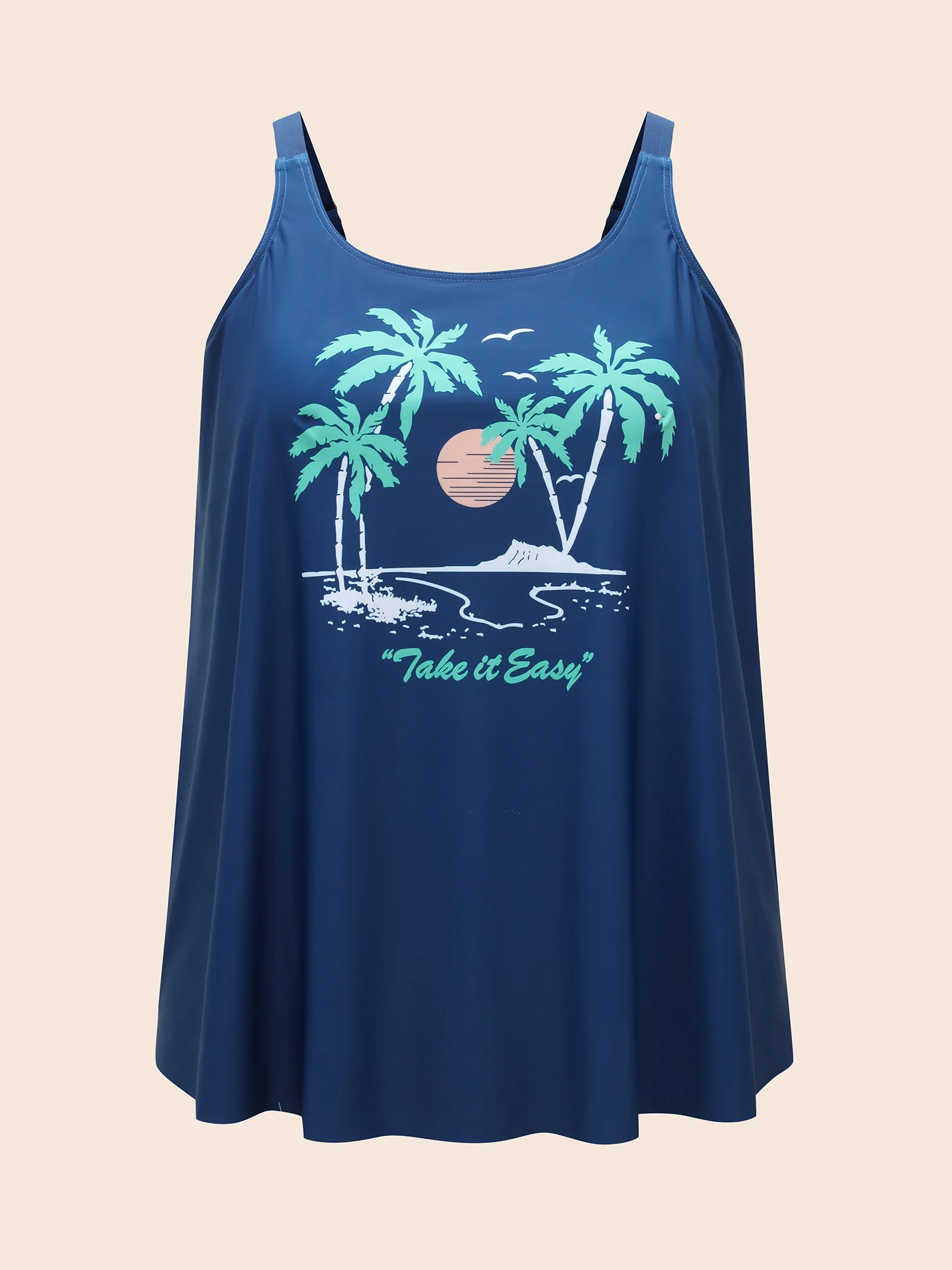 Island Print Non-Removable Cups Swim Top