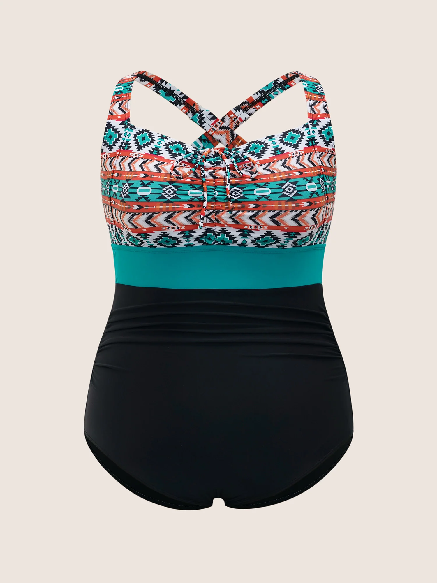 Heart Neckline Bandana Print Contrast One Piece Swimsuit