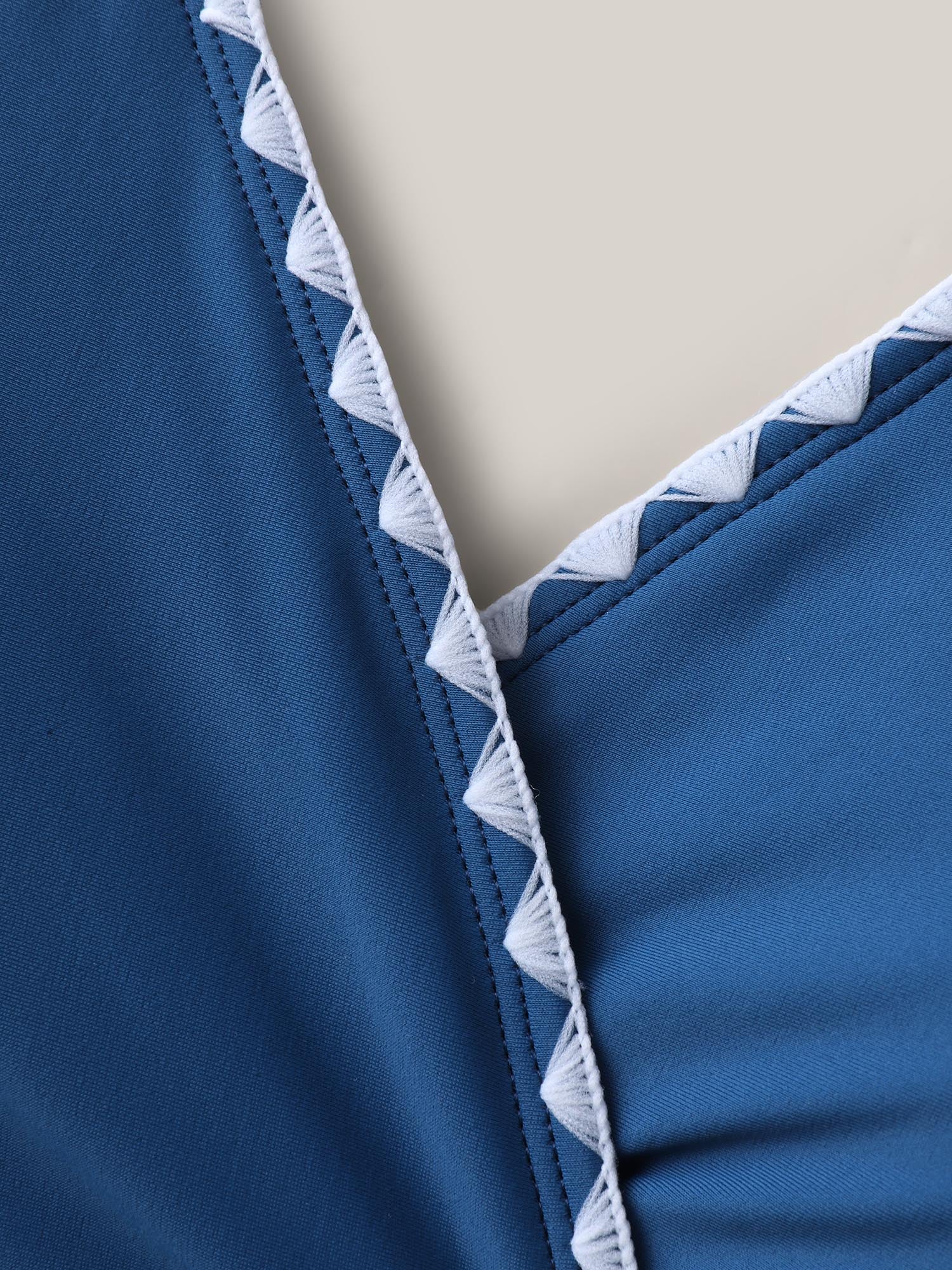 Embroidered Pleated Printed One-Piece Swimsuit