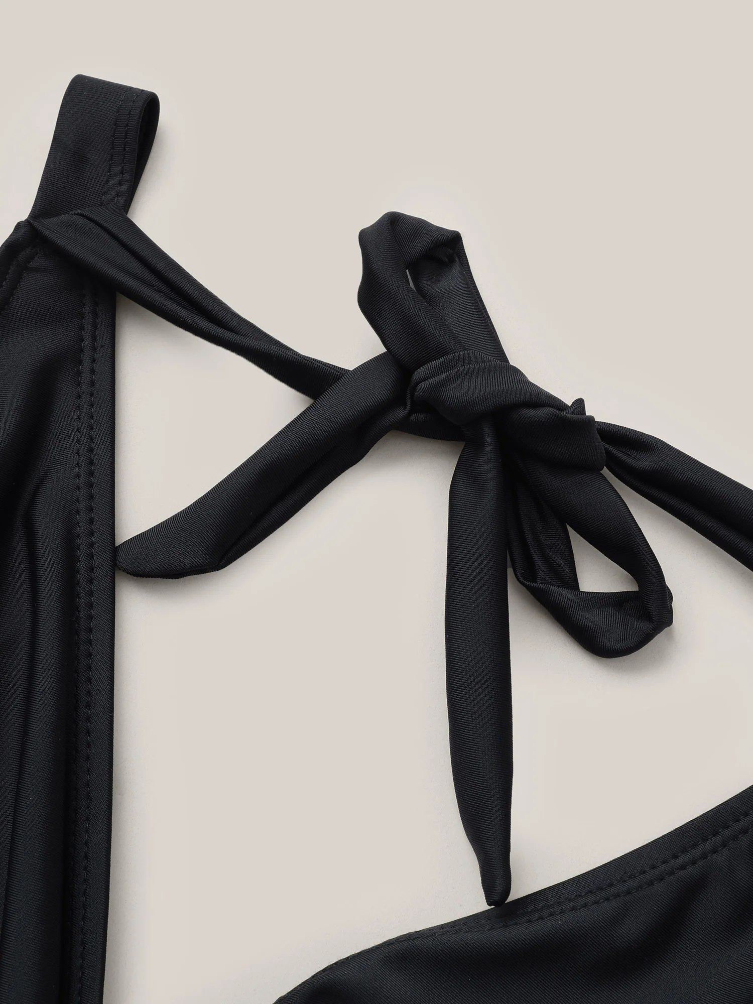 Solid Ruffle Hem Empire Waist Halter Neck Swim Dress