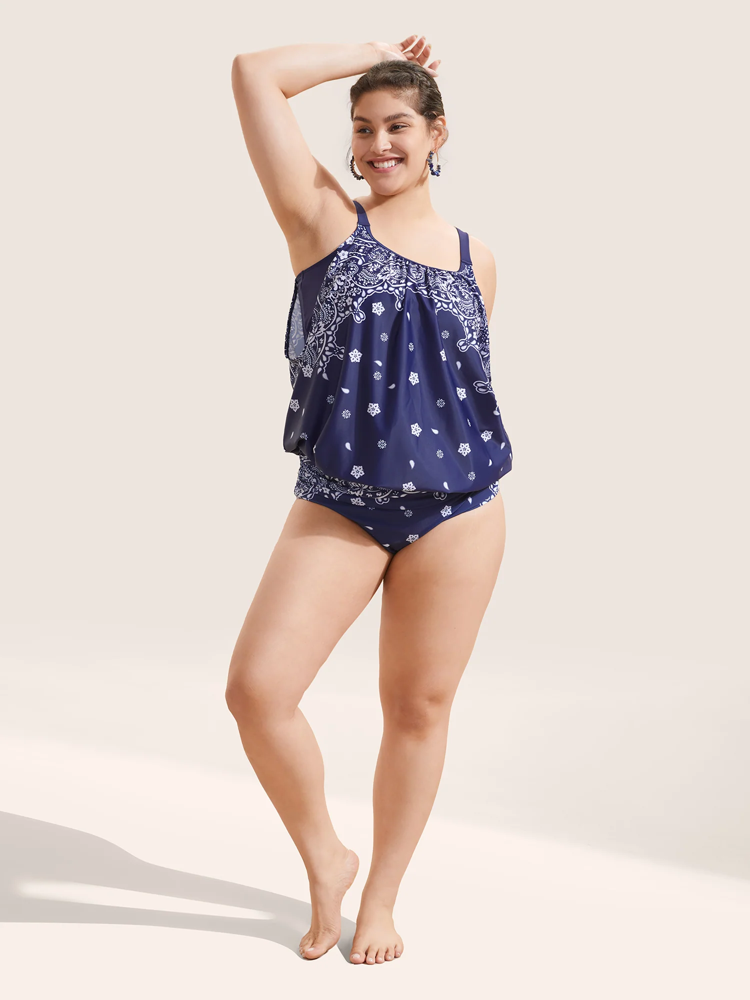 Ruched Bandana Print High Rise Swim Bottom