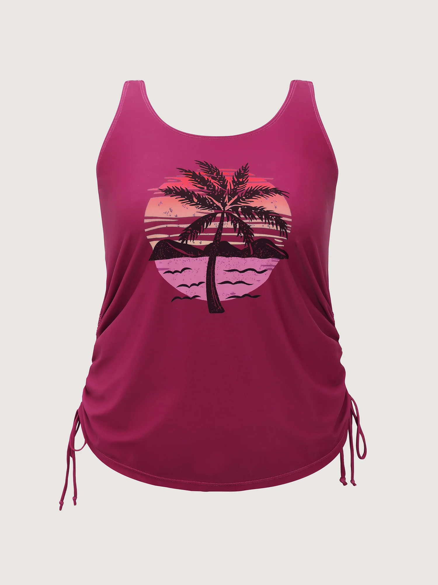 Island Print Drawstring Adjustable Swim Top