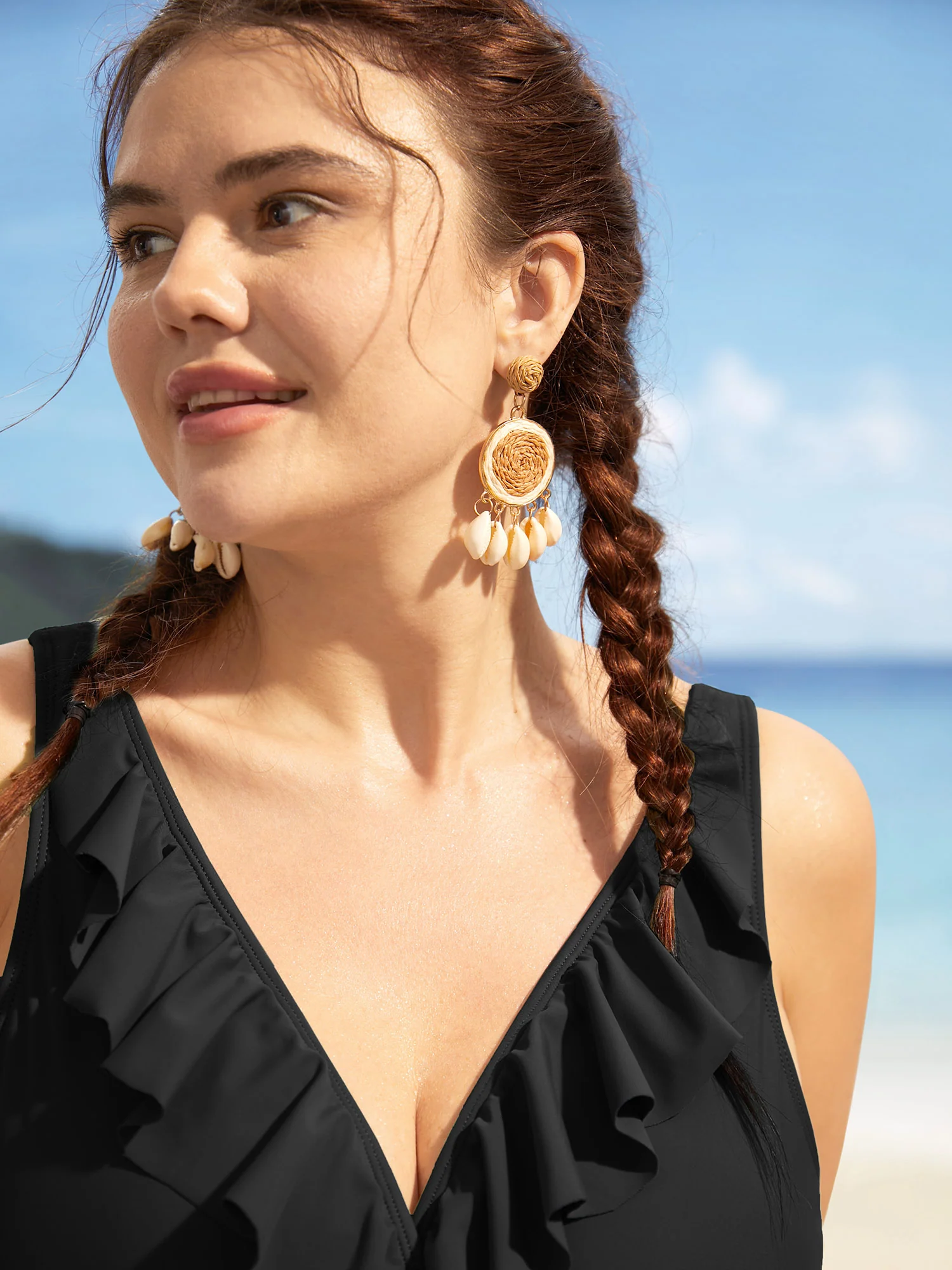 Solid Ruffle Surplice Neck Trim Swim Top