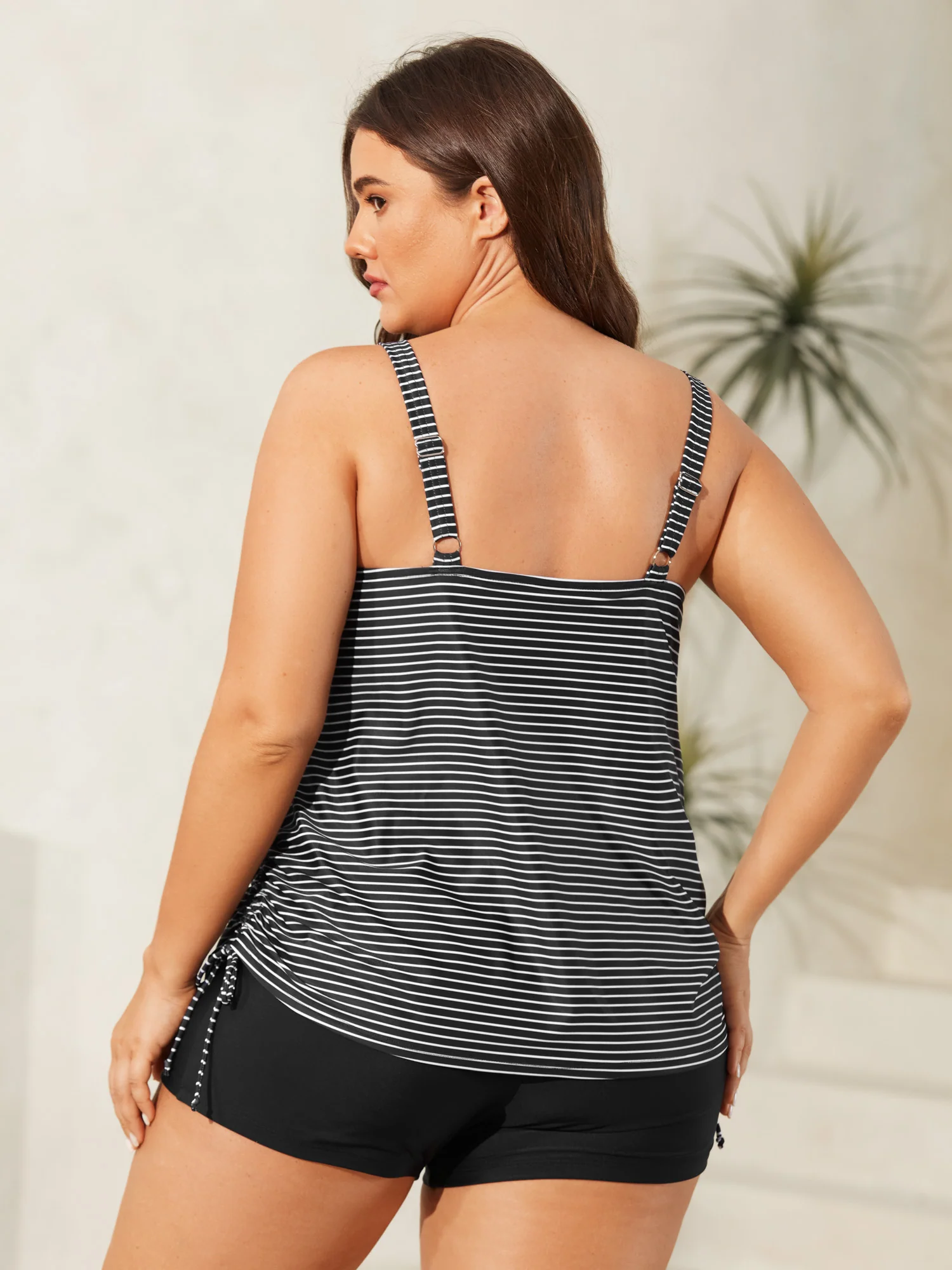 Striped Non-Removable Cups Swim Top