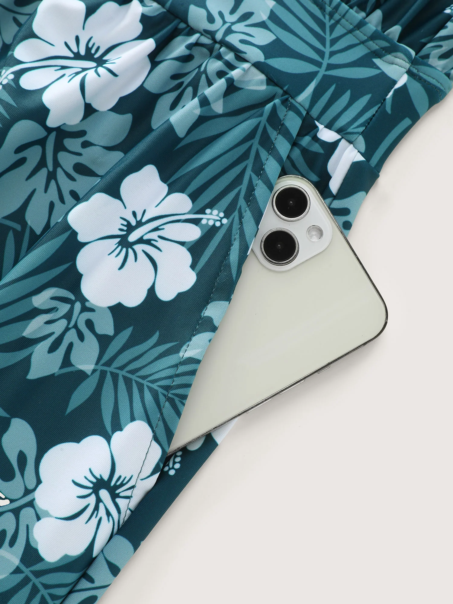 Tropical Flower Print Pockets One-Piece Swimsuit