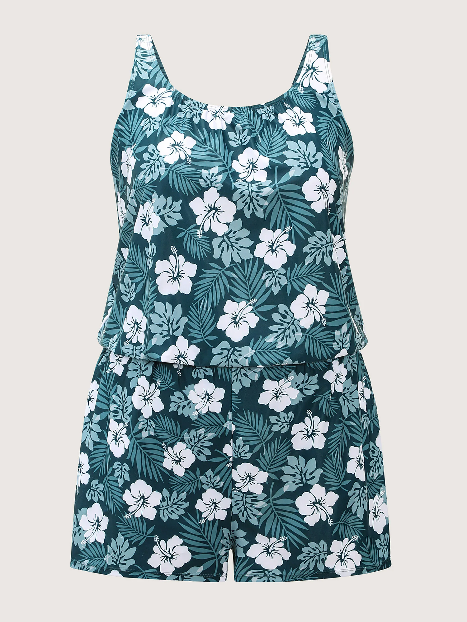 Tropical Flower Print Pockets One-Piece Swimsuit