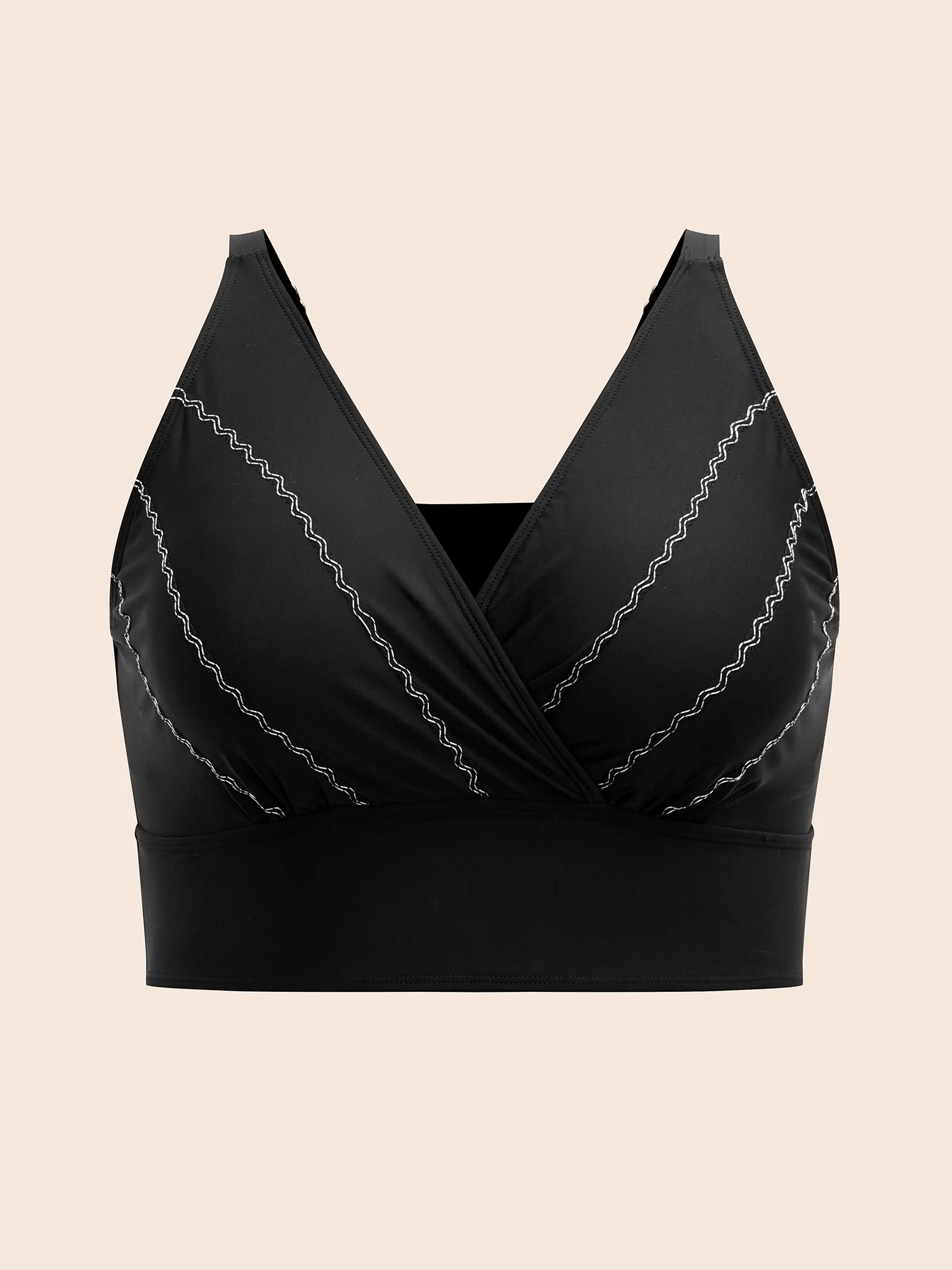 Embroidered Surplice Neck Adjustable Swim Top