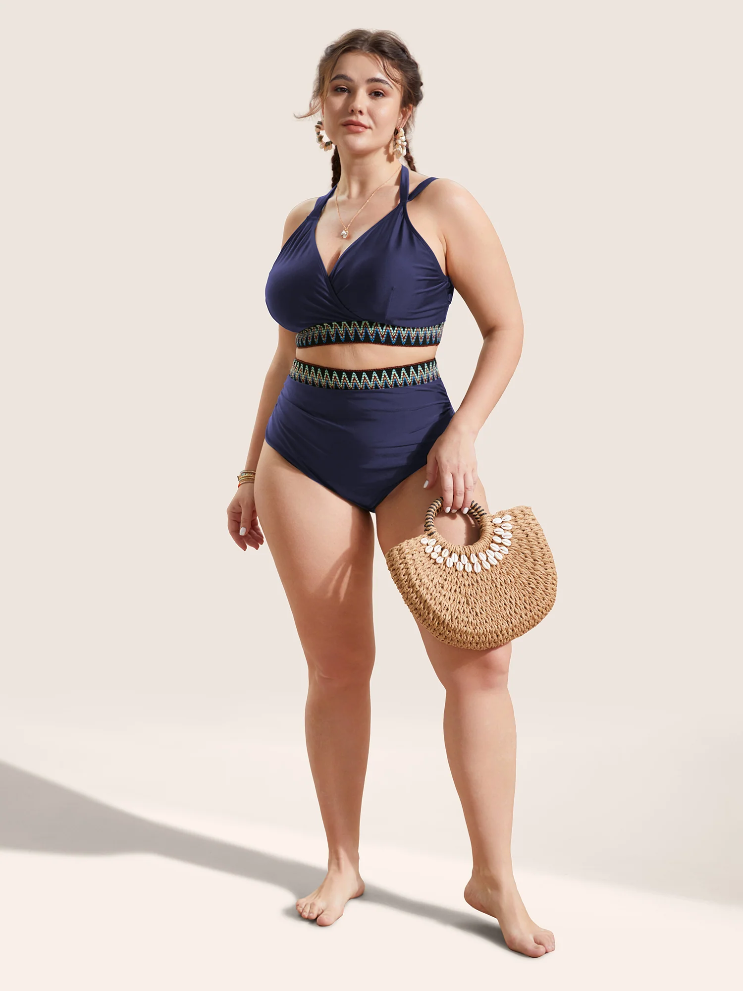 Embroidered Elastic Waist High Rise Swim Bottom