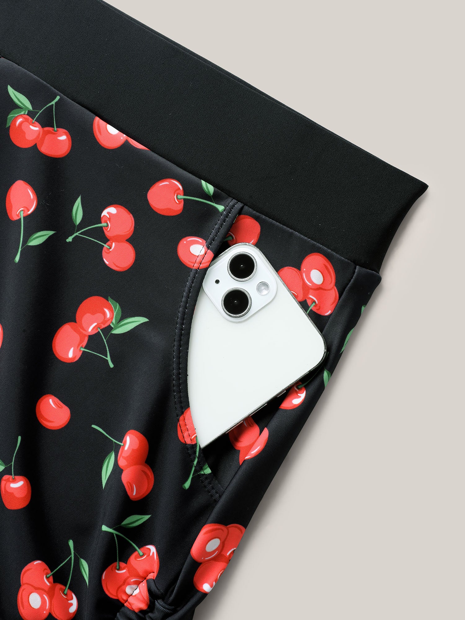 Cherry Print Adjustable Drawstring Swim Bottoms