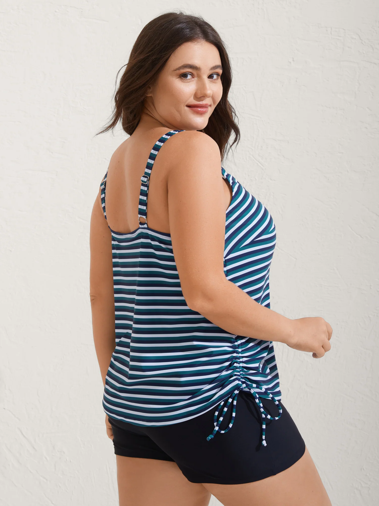 Striped Non-Removable Cups Swim Top