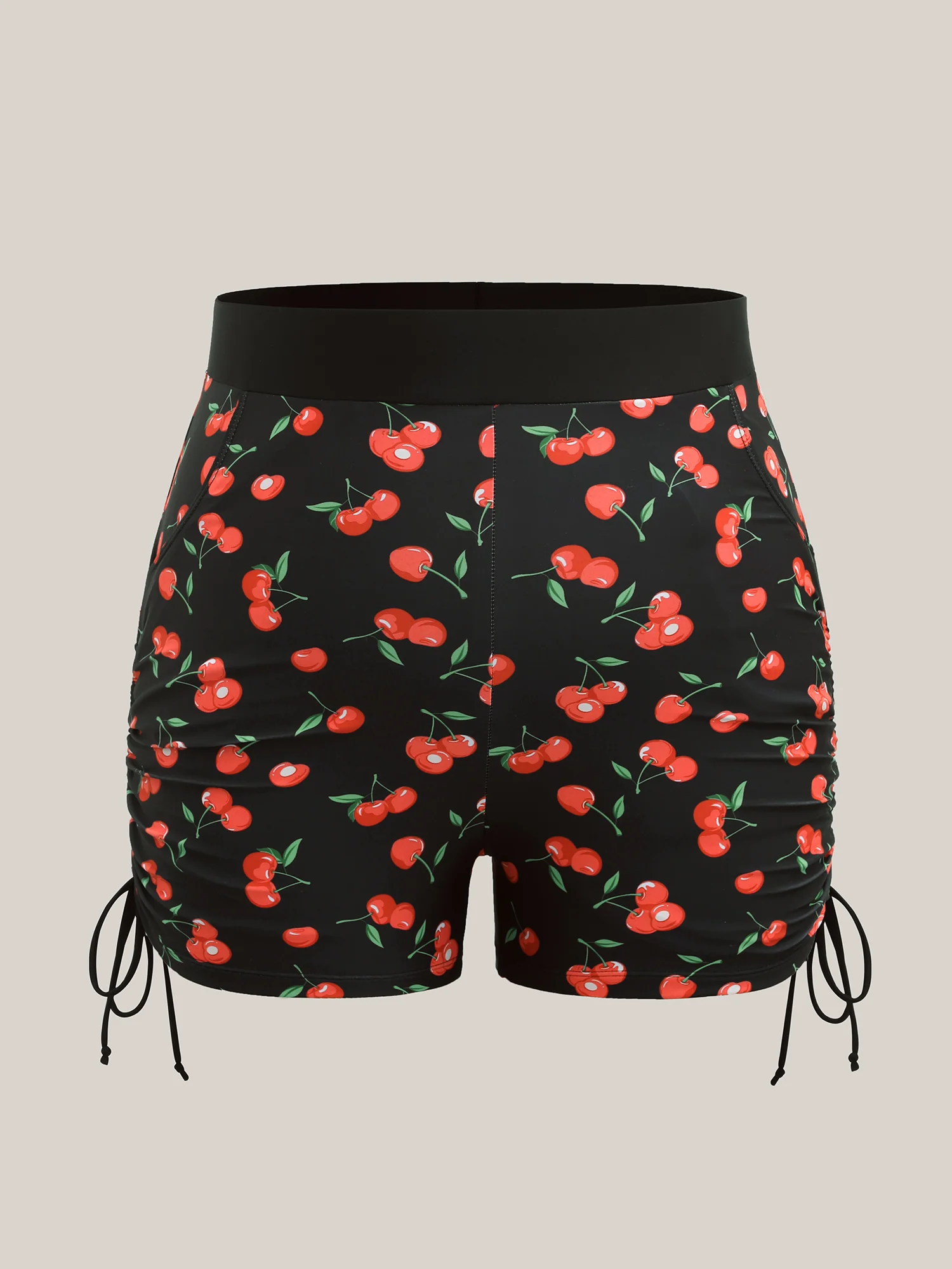 Cherry Print Adjustable Drawstring Swim Bottoms