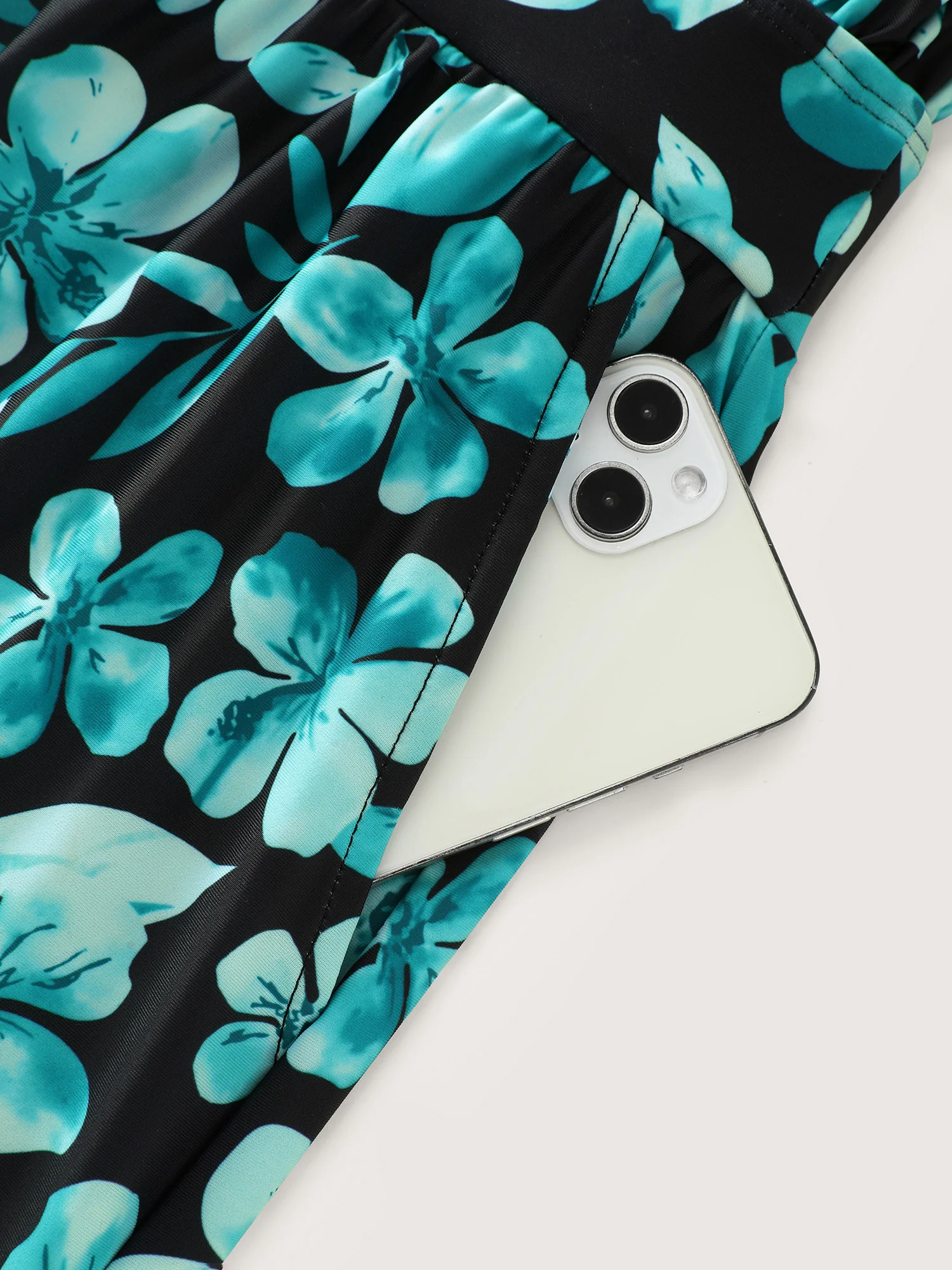 Tropical Flower Print Pockets One-Piece Swimsuit