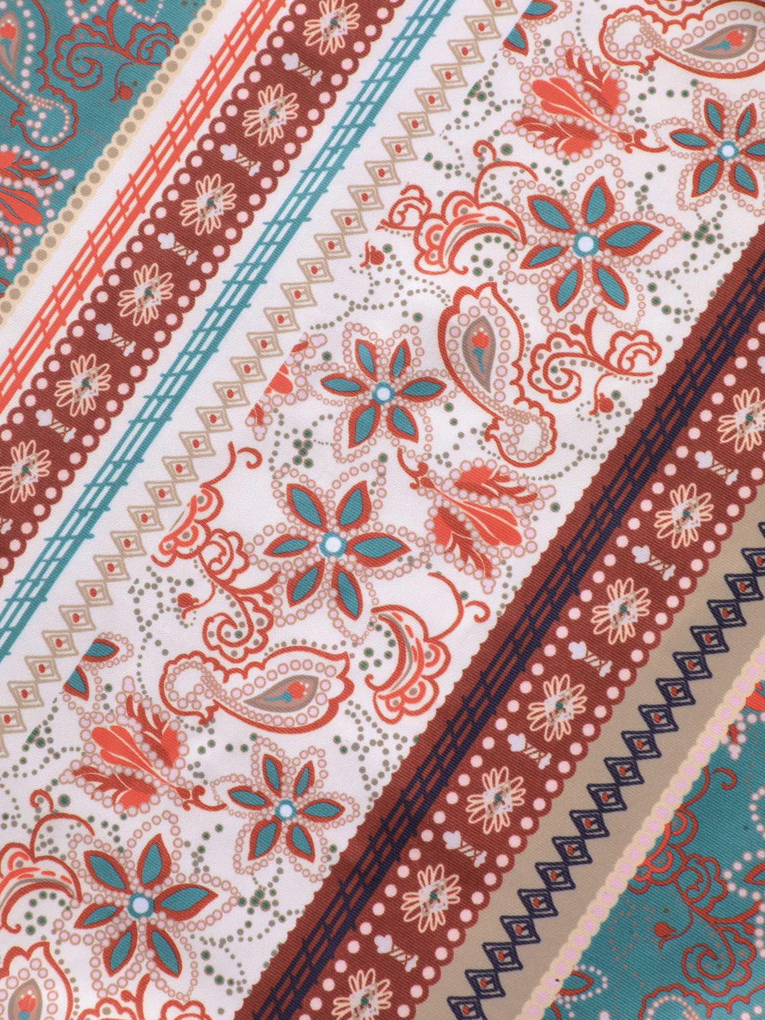 Boho Print Non-Removable Belt One-Piece Swimsuit