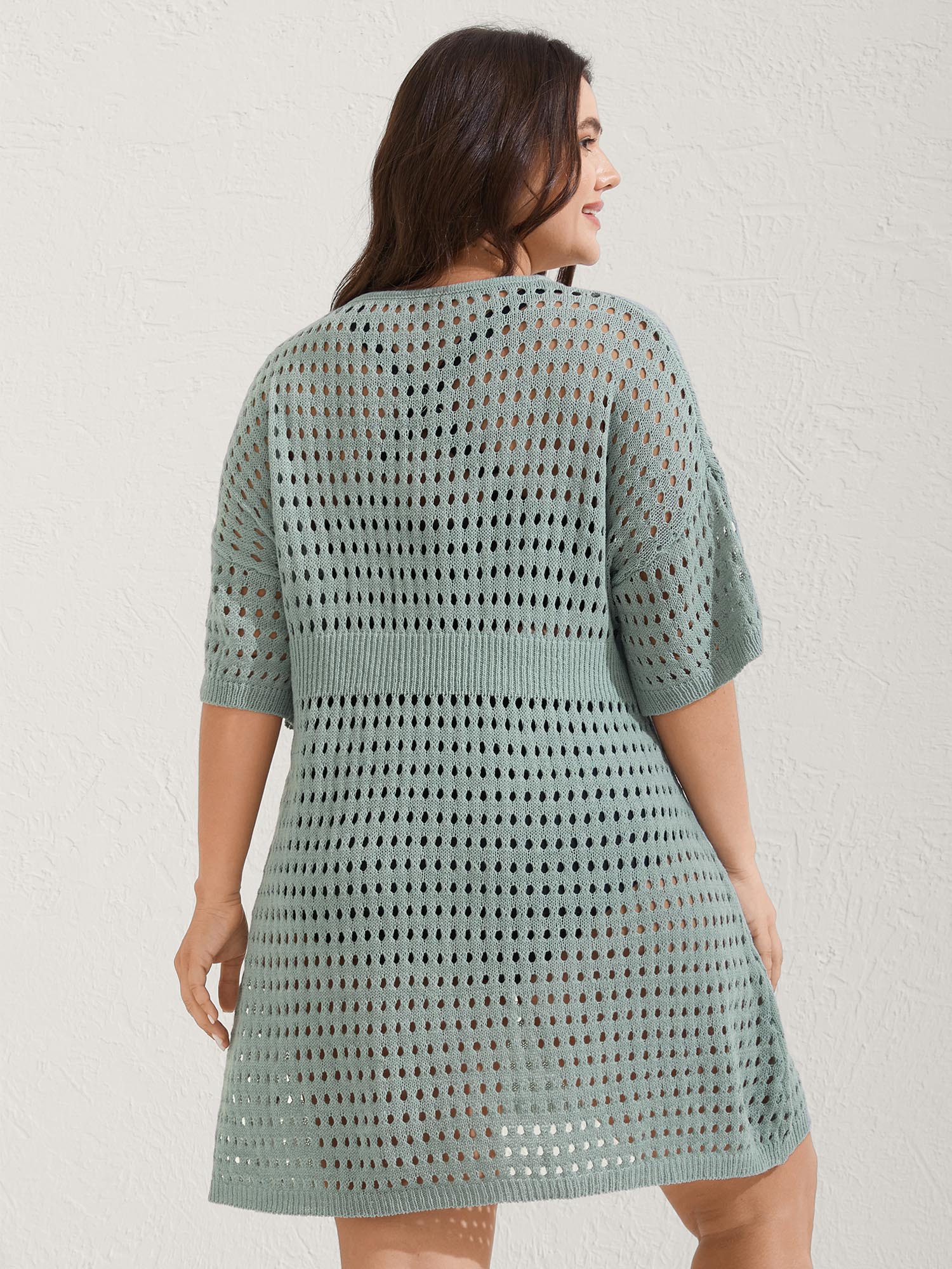 Cut-Out Waist-Cinched Button Swim Cover-Up