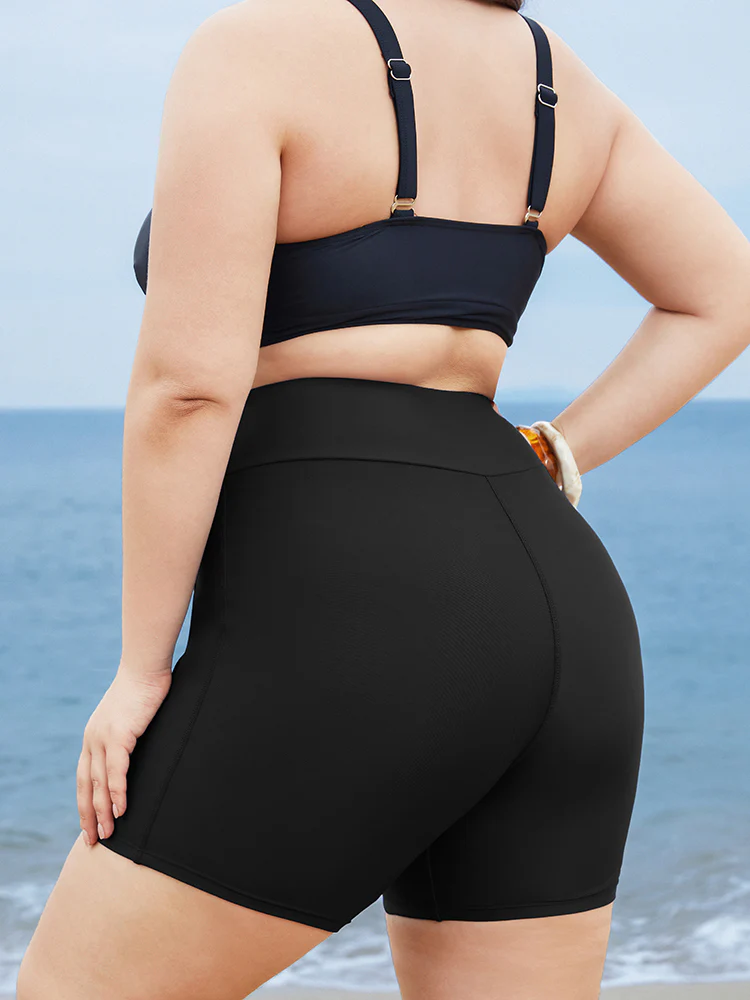 Solid Wideband Waist Swim Shorts