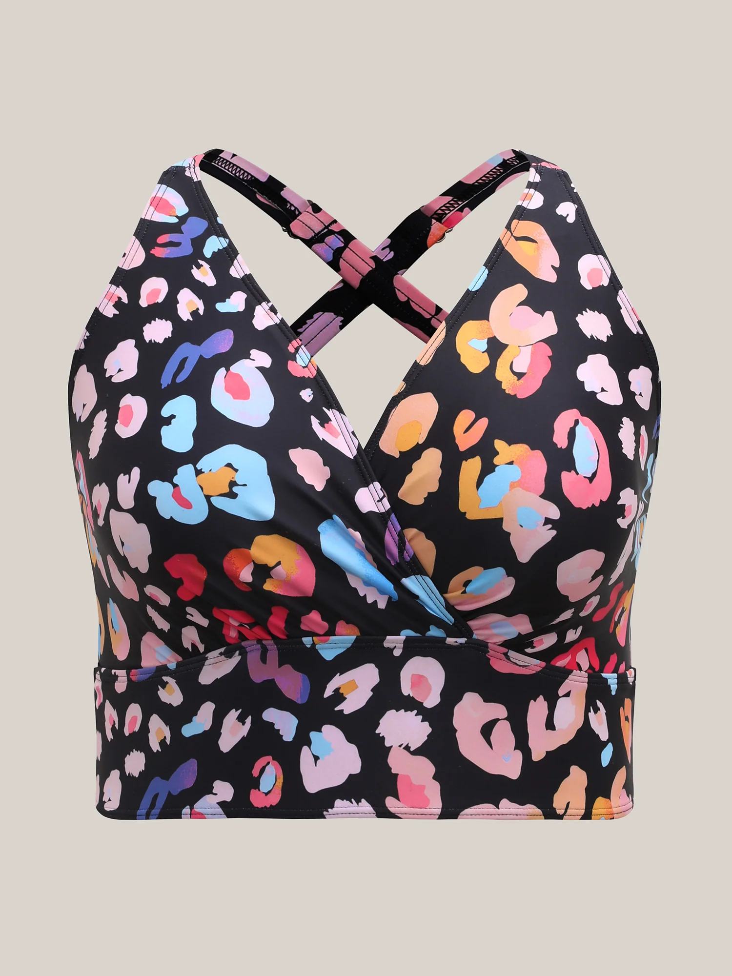 Pattern Print Cross-Straps Swim Top