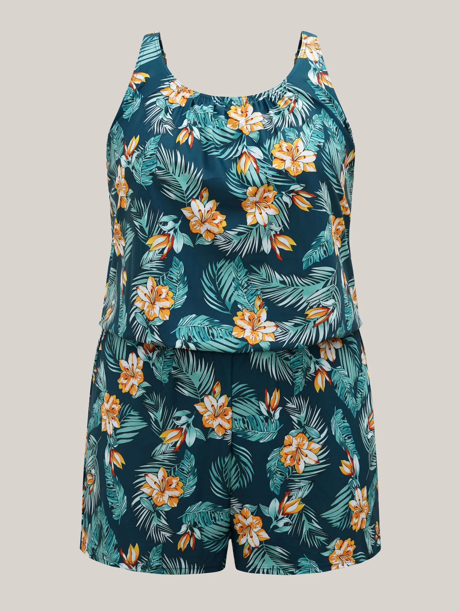 Tropical Flower Print Pockets One-Piece Swimsuit