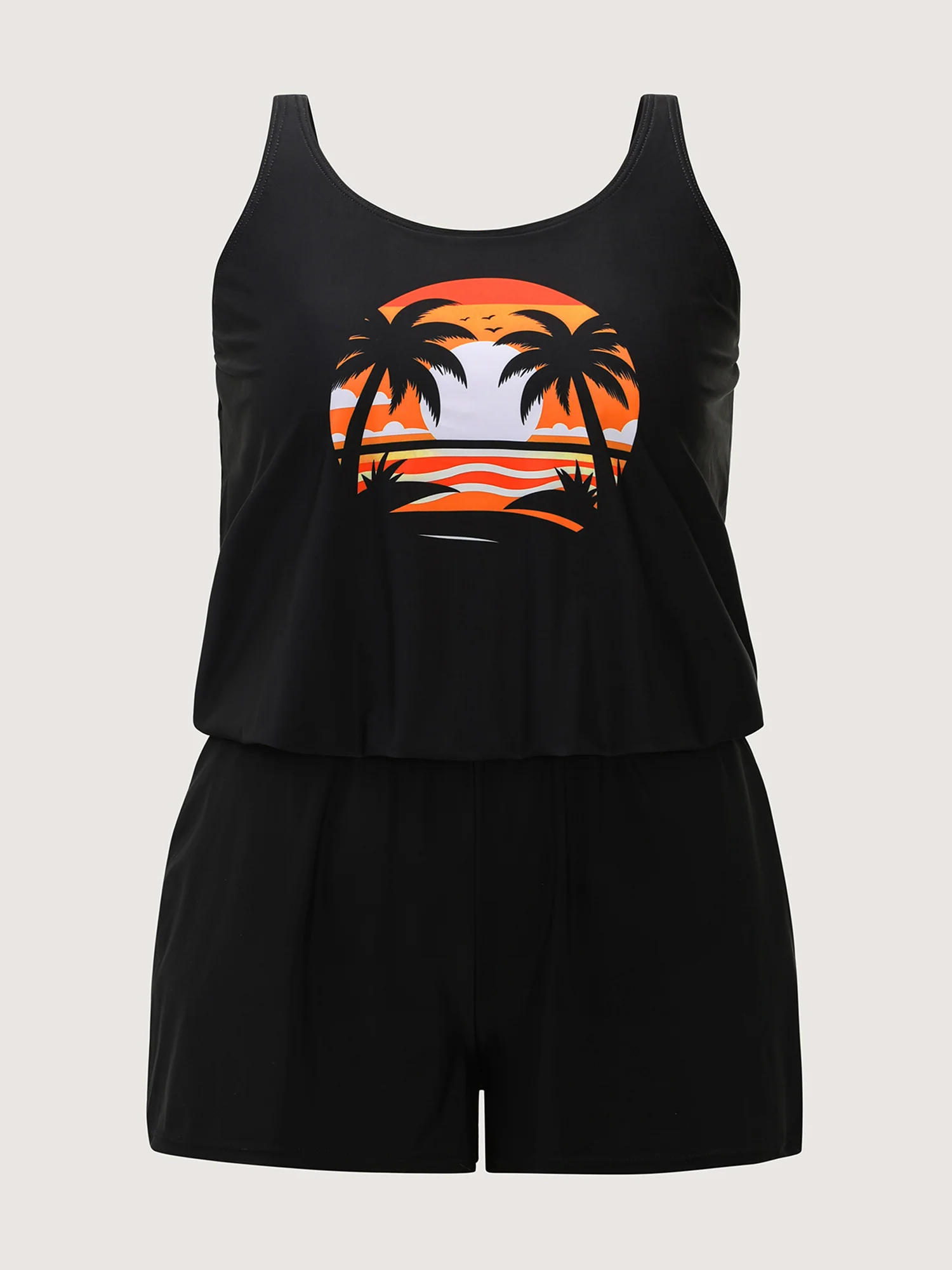 Island Pattern Pockets One-Piece Swimsuit