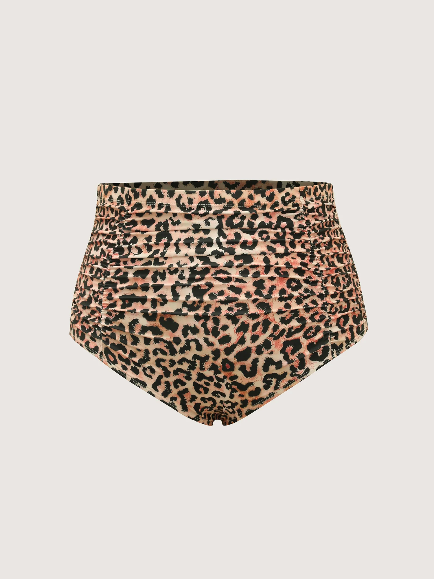 Leopard Print Ruched Spliced Swim Bottoms