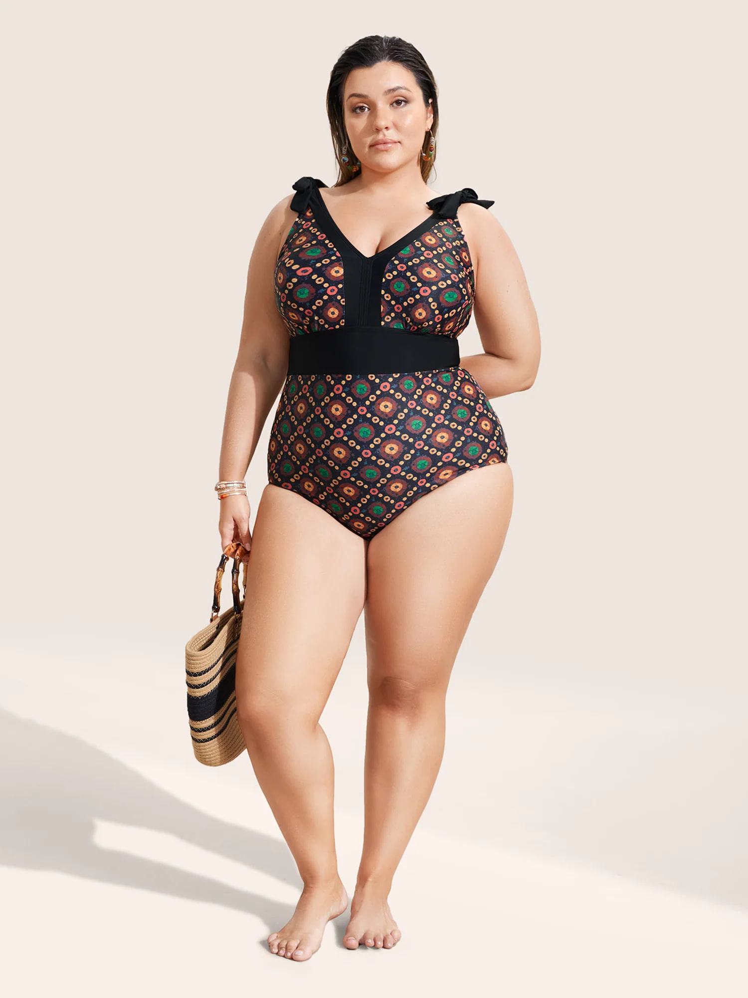 Bandana Print Two Tone Knotted One Piece Swimsuit