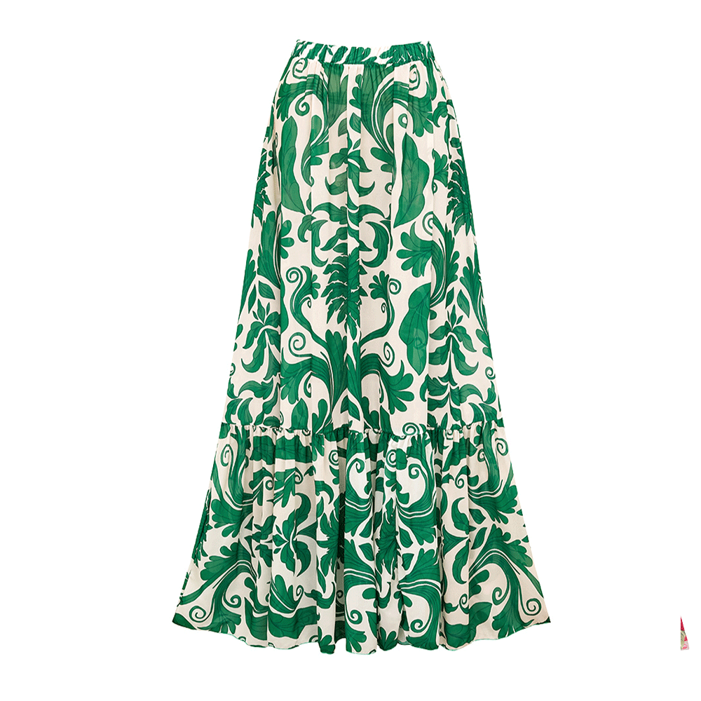 V Neck Green Printed Knotted at Waist Tummy Control One piece Swimsuit and Skirts or Pants