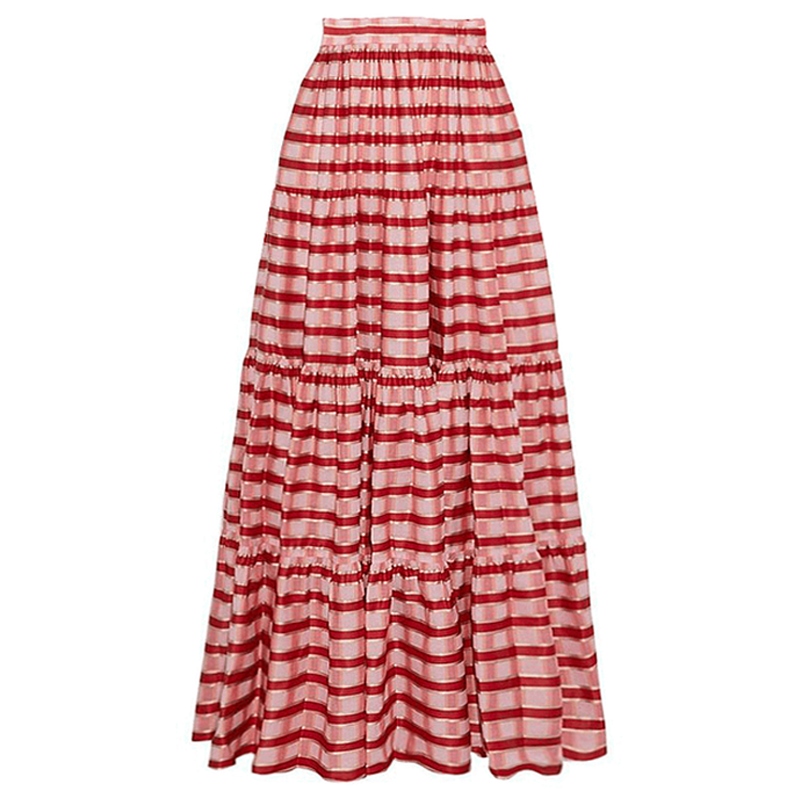 Ruffle Red Striped Printed Cut Out One Piece Swimsuit and Skirt