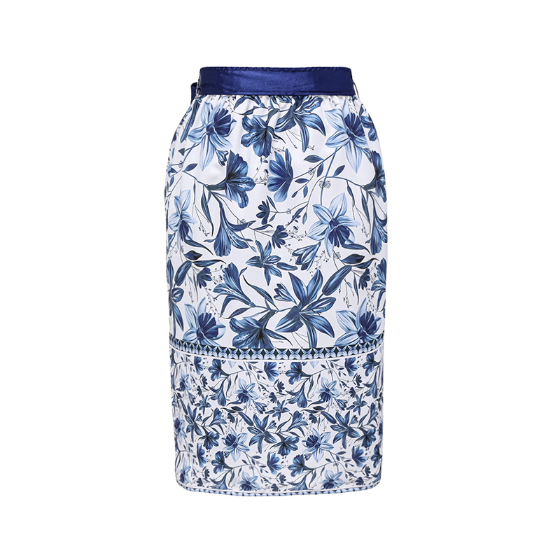 V Neck Lace Up Printed One Piece Swimsuit and Skirt