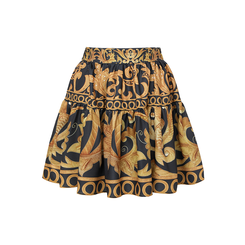 Sling Gold Embroidery Decor One Piece Swimsuit and Skirt