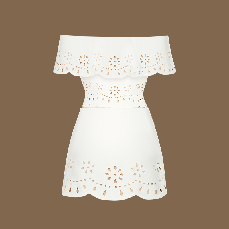 Three Pieces Set Hollow Out One Piece Swimsuit and Skirt