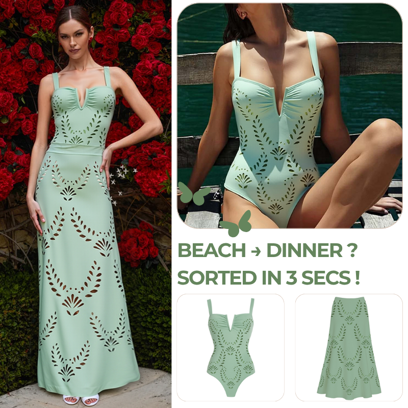 Hollow Out One Piece Swimsuit and Skirt