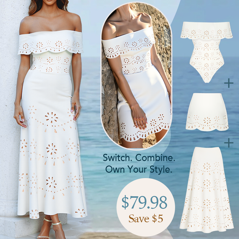 Three Pieces Set Hollow Out One Piece Swimsuit and Skirt