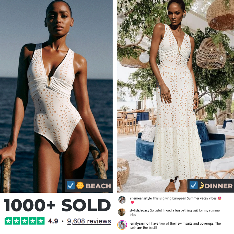 V Neck Solid Color Laser Cutting Flower One Piece Swimsuit and Skirt