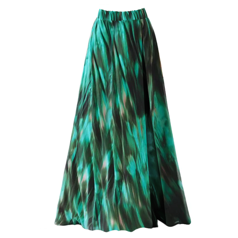 Flaxmaker Green Printed Pleated Swimsuit & Skirt Set