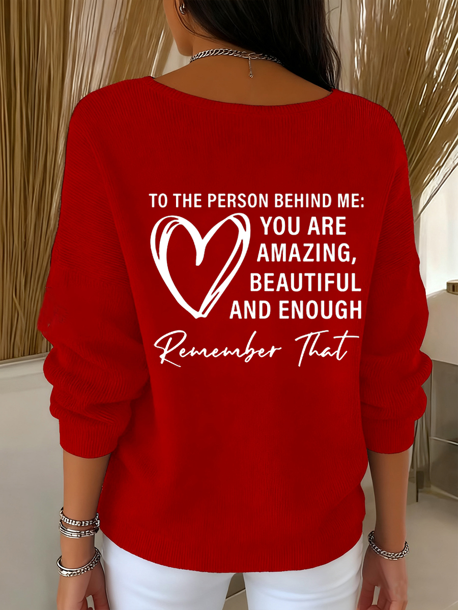 Women's Dear Person Behind Me You Matter Printed V-Neck Ribbed Top