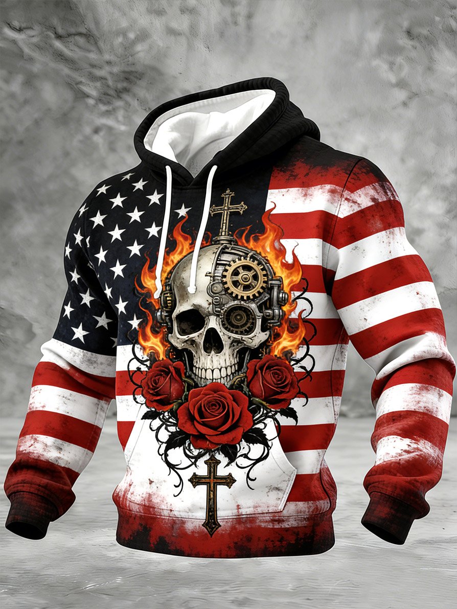 Men's Skull Faith Cross Printed Hoodie