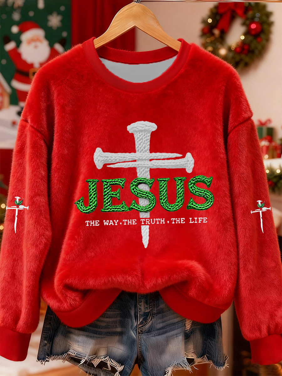 Women's Jesus The Way The Truth The Life Cross Flannel Hoodie