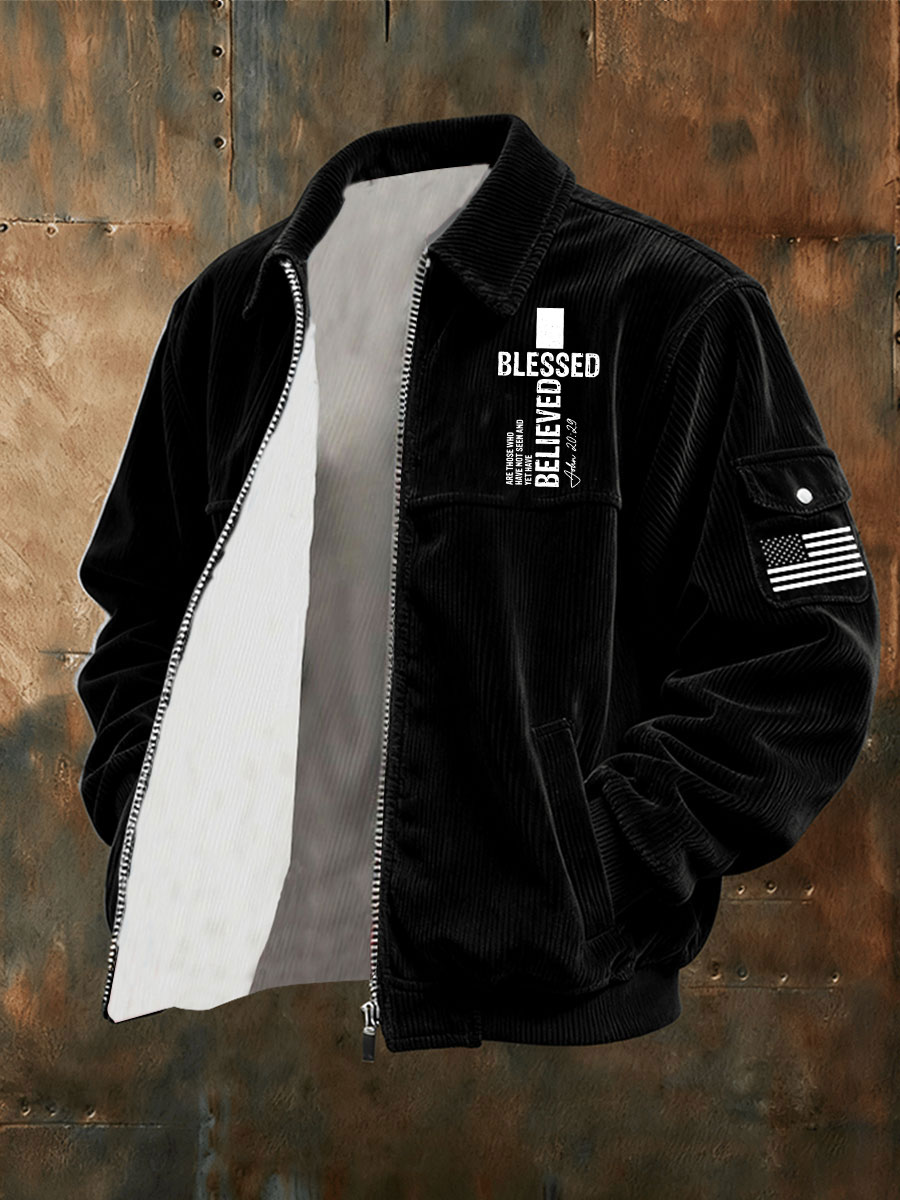 Men's Blessed Believed Cross Printed Jacket