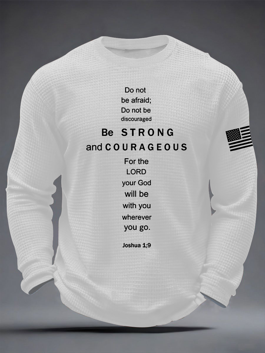 Men's Christian Be Strong and Courageous Cross Waffle Long Sleeve T-Shirt
