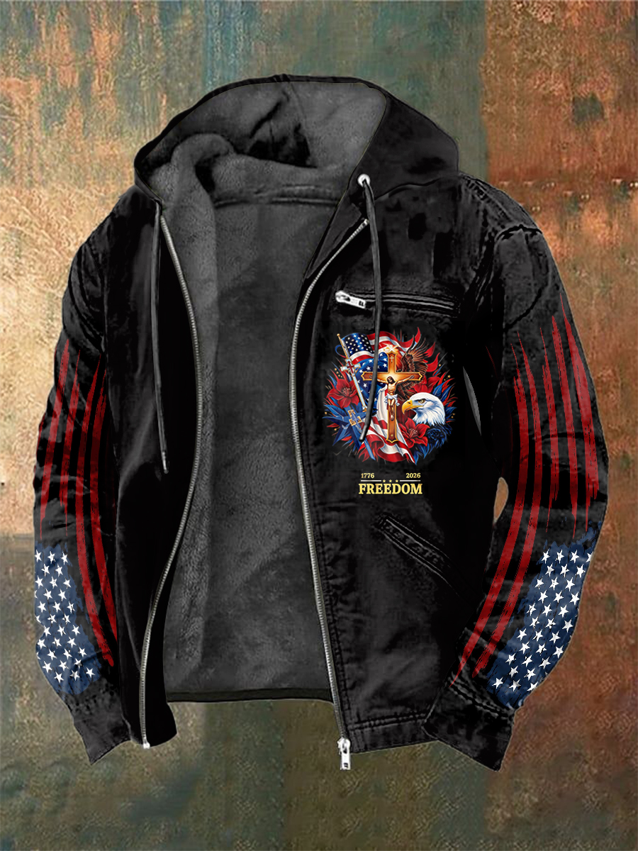 Men's Retro 250th Anniversary Printed Hooded Coat