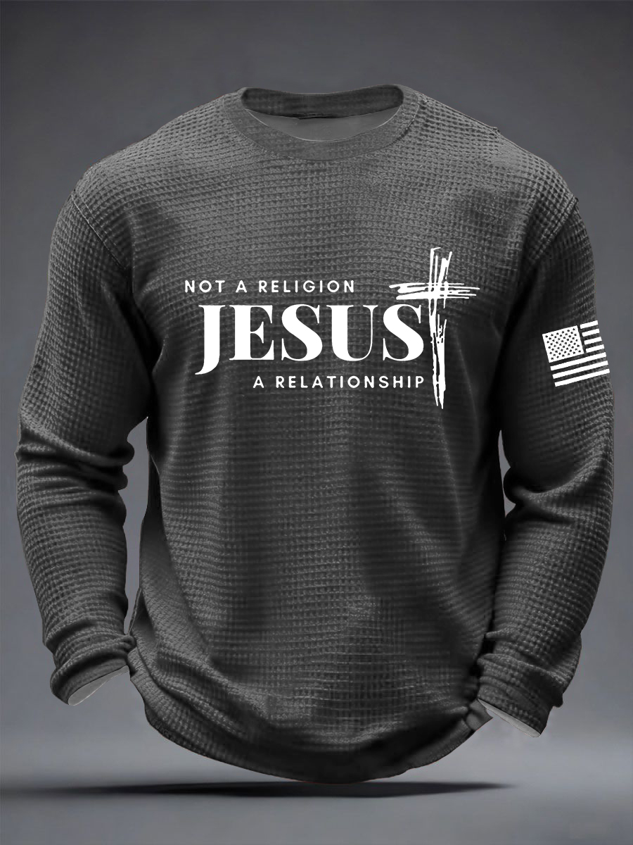Men's  It’s Not Religion It’s A Relationship Jesus Cross  Waffle Long Sleeve T-Shirt