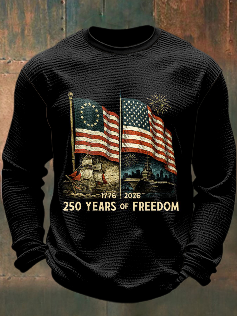 Men's 250th Anniversary Printed Waffle Long Sleeved Round Neck Sweatshirt