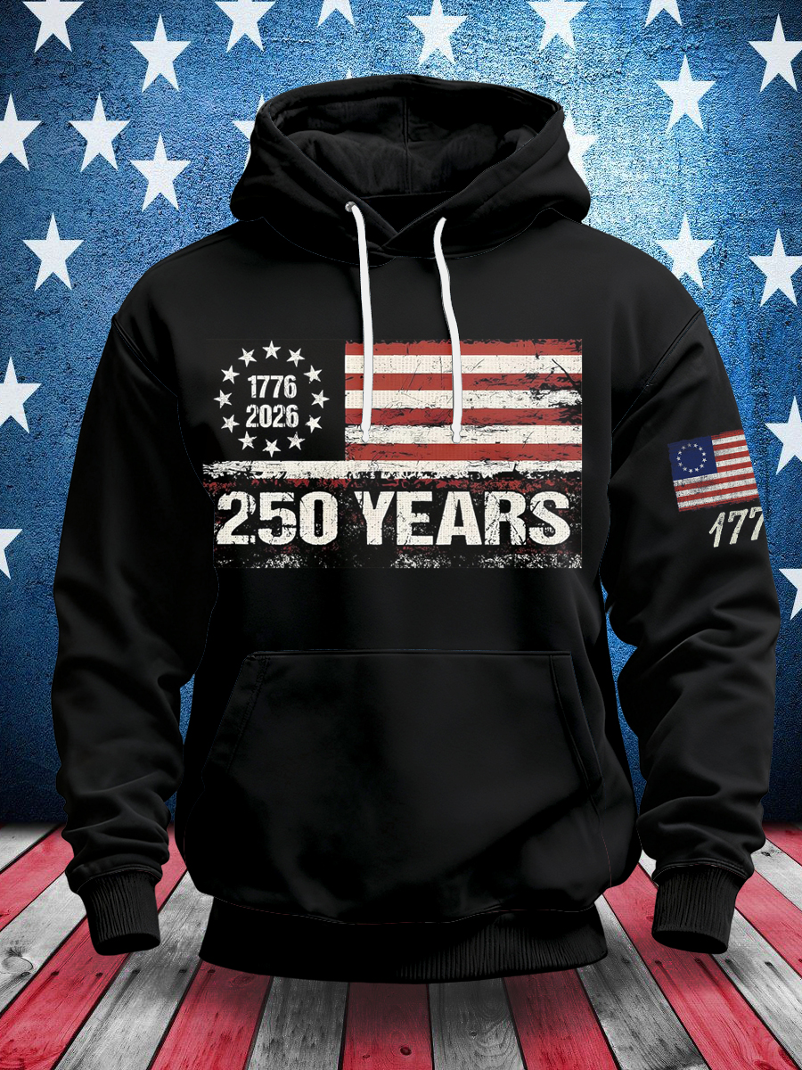Men's 250th Printed Long Sleeved Hooded Sweatshirt