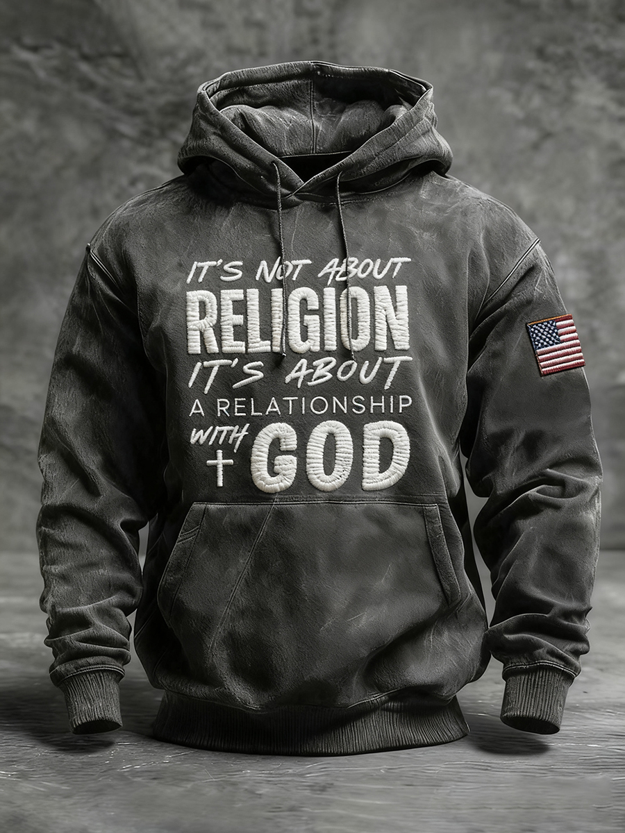 Men's It's Not a Religion It's a Relationship Faith Cross Hoodie with Pockets