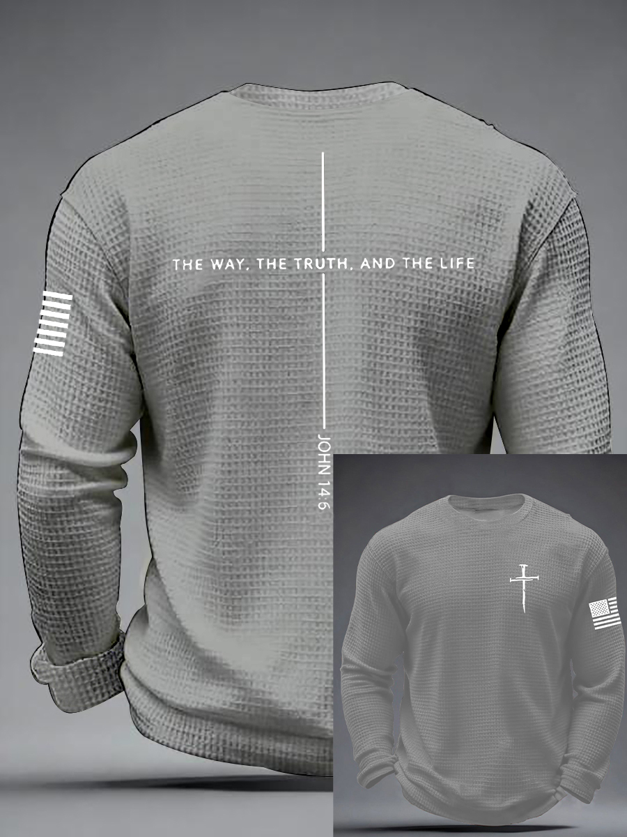 Men's Jesus The Way The Truth The Life Cross  Waffle Long Sleeve T-Shirt
