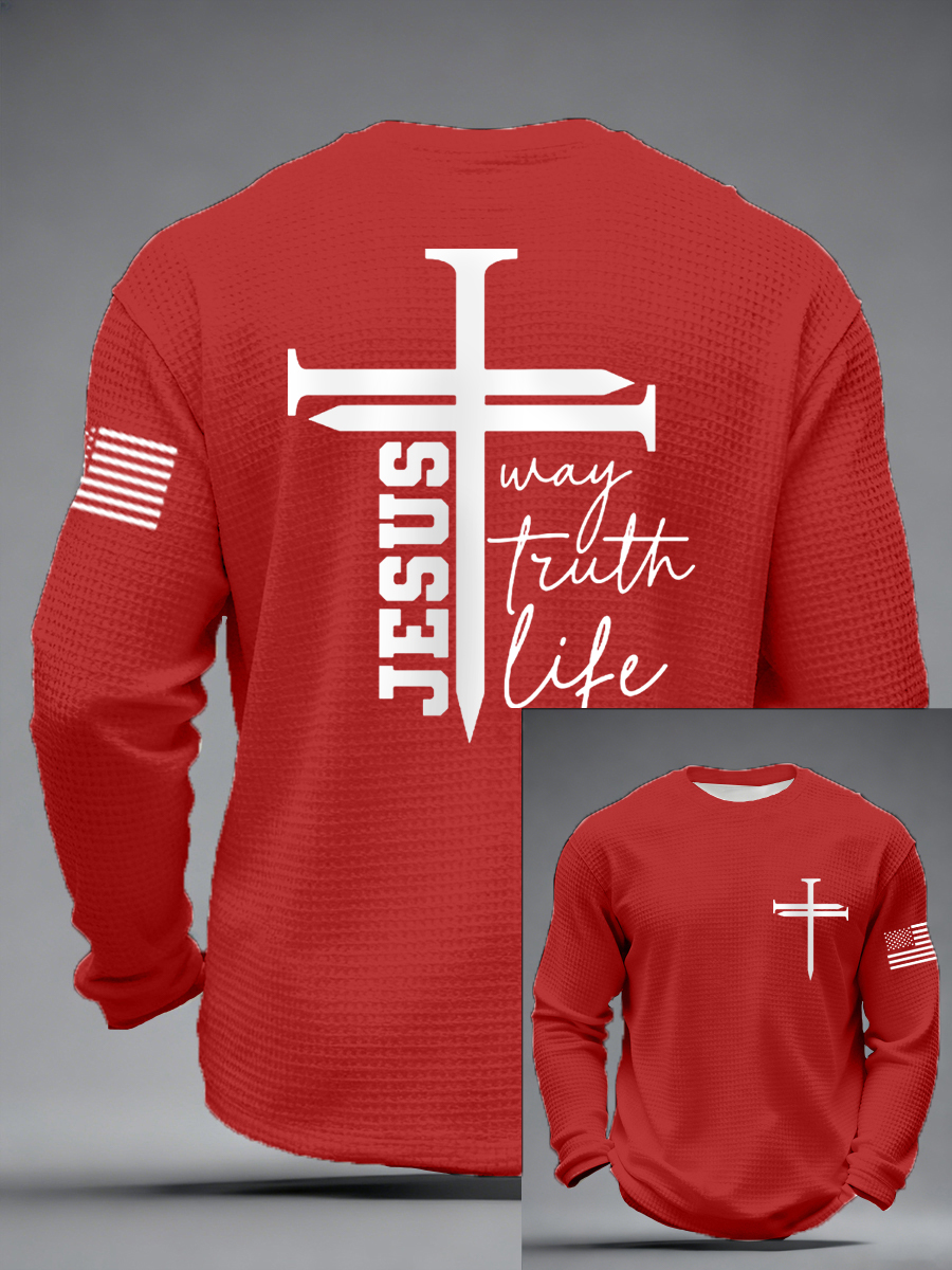 Men's Jesus The Way The Truth The Life Nail Cross Print Casual Long Sleeve T-Shirt